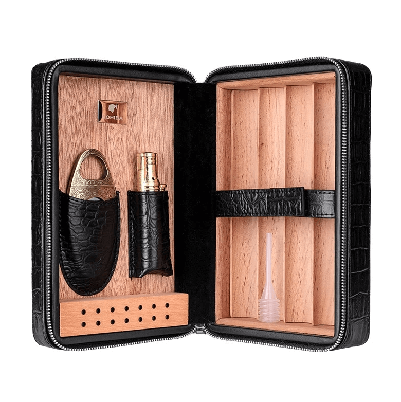 Cave à Cigare Luxe en Cuir Crocodile - Étui de Voyage