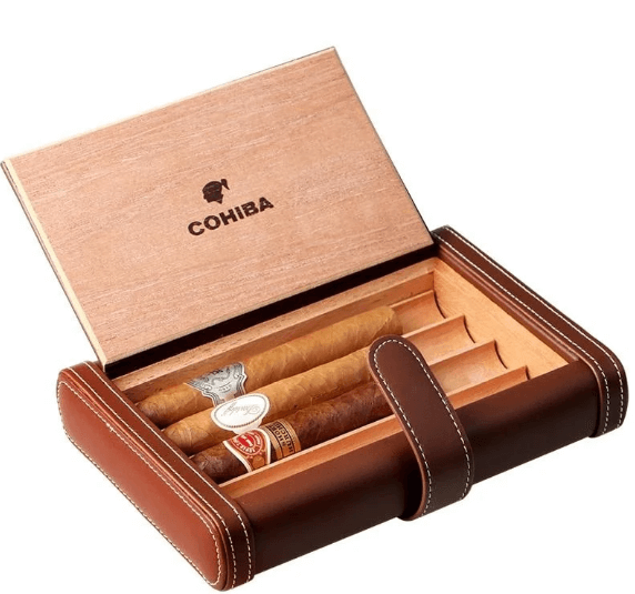 Cave à Cigares de Luxe en Cuir et Bois de Cèdre - 4 Cigares