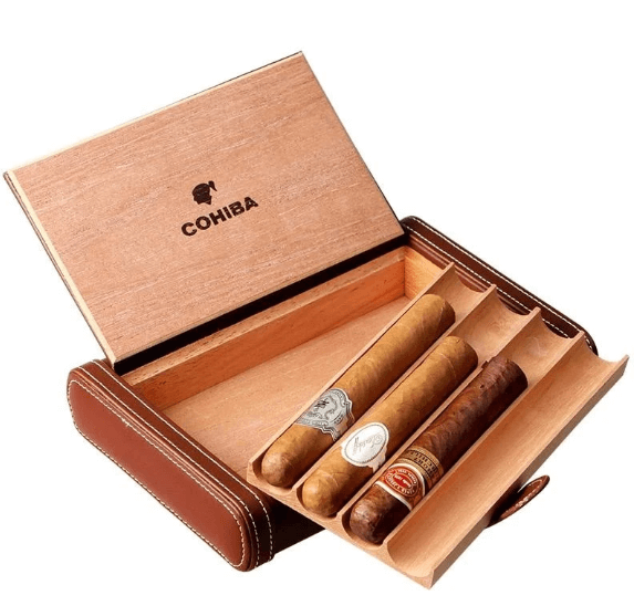 Cave à Cigares de Luxe en Cuir et Bois de Cèdre - 4 Cigares