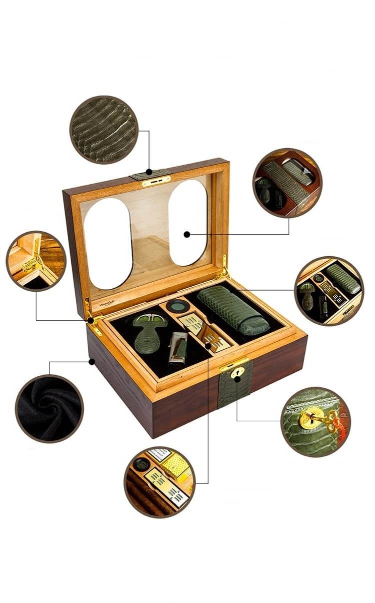 Coffret Luxe Cave à Cigares avec Accessoires Artisanaux