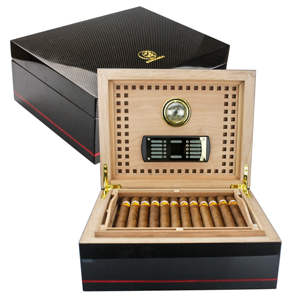 Humidor Guevara Carbone pour 50+ Cigares de Luxe