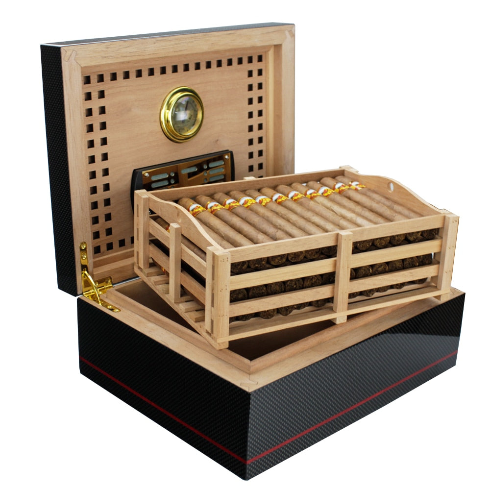 Humidor Guevara Carbone pour 50+ Cigares de Luxe